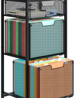 3 Drawer Mobile File Cabinet for Home Office, Rolling Filing Cabinet on Lockable Wheels, Hanging File Folders Organizer, Utility Cart Storage and Organizer, Printer Stand, Black