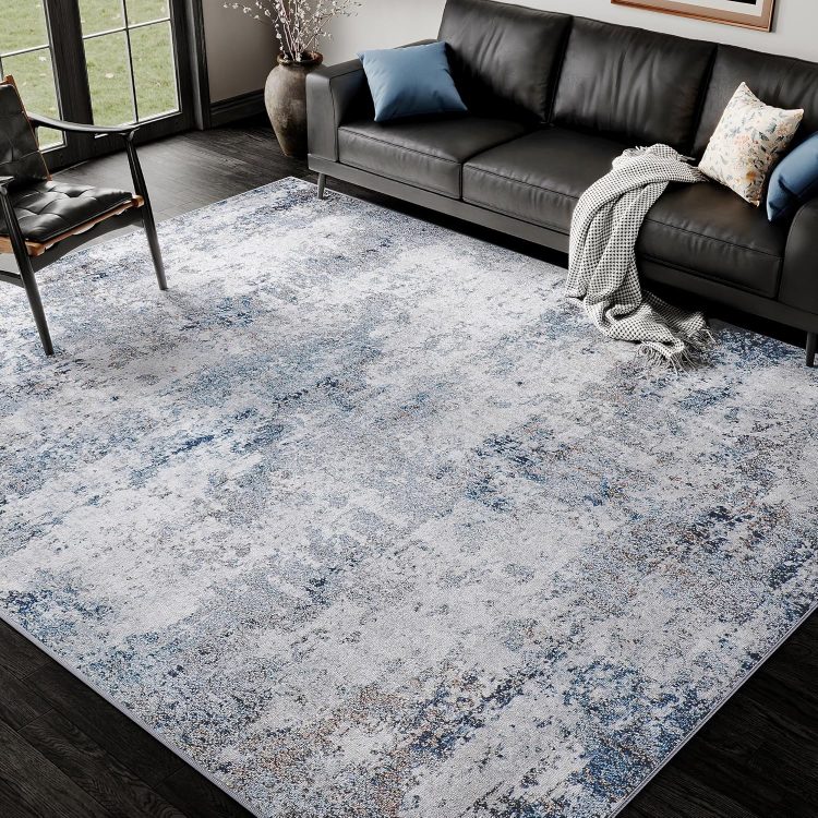 6x9 Washable Rugs Grey Blue Hallway Large Area Rug Indoor Accent Rug Abstract Non Slip Low Pile Carpet Distressed Throw Rug for Bedroom Living Room Office Dining Room Kitchen Laundry Room