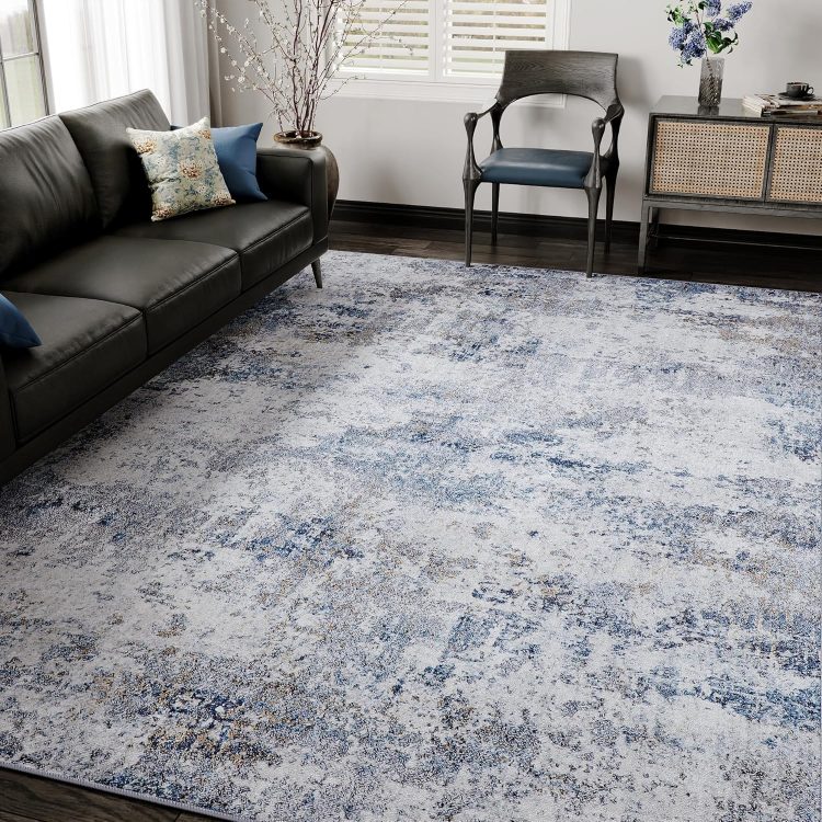 6x9 Washable Rugs Grey Blue Hallway Large Area Rug Indoor Accent Rug Abstract Non Slip Low Pile Carpet Distressed Throw Rug for Bedroom Living Room Office Dining Room Kitchen Laundry Room - Image 3