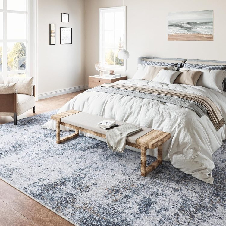 6x9 Washable Rugs Grey Blue Hallway Large Area Rug Indoor Accent Rug Abstract Non Slip Low Pile Carpet Distressed Throw Rug for Bedroom Living Room Office Dining Room Kitchen Laundry Room - Image 4