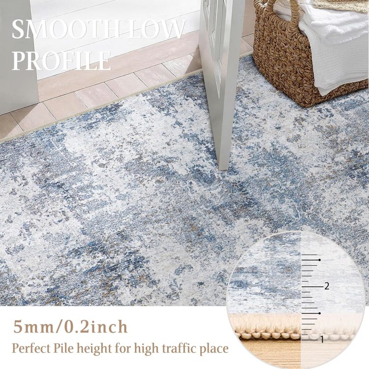 6x9 Washable Rugs Grey Blue Hallway Large Area Rug Indoor Accent Rug Abstract Non Slip Low Pile Carpet Distressed Throw Rug for Bedroom Living Room Office Dining Room Kitchen Laundry Room - Image 5