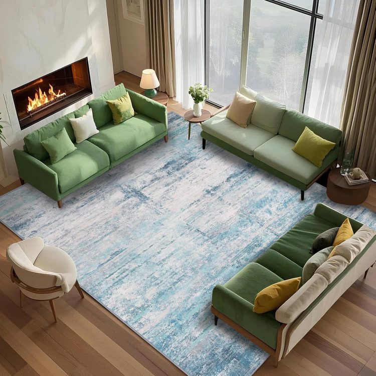 Abstract 5x7 Area Rug, Modern Throw Rugs for Living Room, Washable Soft Large Non-Slip Accent Carpet Floor Mat for Dining Room Office Bedroom - Abstract Teal/Grey - Image 2