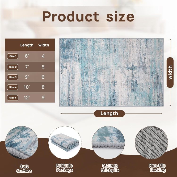 Abstract 5x7 Area Rug, Modern Throw Rugs for Living Room, Washable Soft Large Non-Slip Accent Carpet Floor Mat for Dining Room Office Bedroom - Abstract Teal/Grey - Image 5