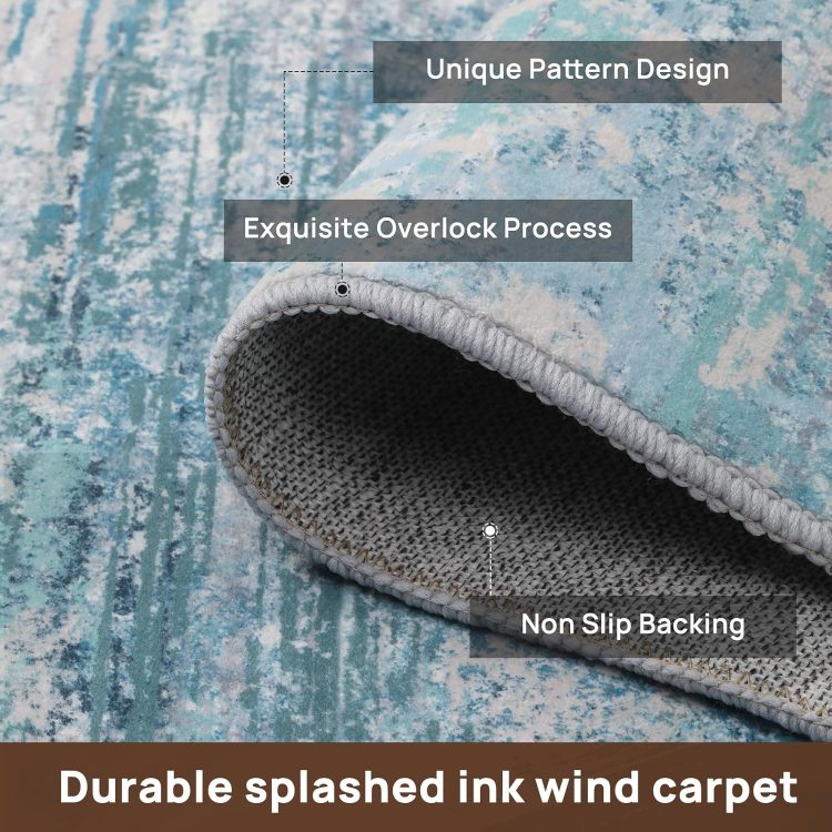 Abstract 5x7 Area Rug, Modern Throw Rugs for Living Room, Washable Soft Large Non-Slip Accent Carpet Floor Mat for Dining Room Office Bedroom - Abstract Teal/Grey - Image 7