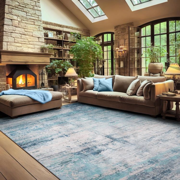 Abstract 5x7 Area Rug, Modern Throw Rugs for Living Room, Washable Soft Large Non-Slip Accent Carpet Floor Mat for Dining Room Office Bedroom - Abstract Teal/Grey - Image 9