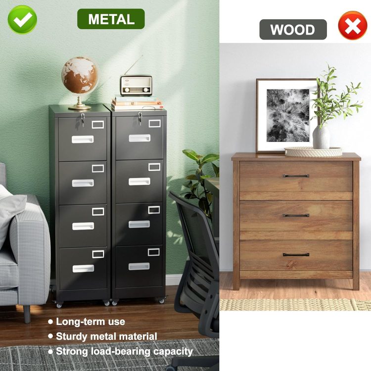 Aobabo File Cabinet 4 Drawer with Wheels, Lockable Office Metal Filing Cabinet with Name Card for Office and Home,Assembly Required,Black - Image 5