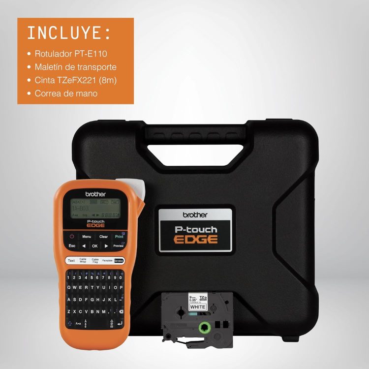 Brother PTE110 Entry Level Industrial Handheld Labeling Tool Kit - Up to 12mm Labels, Orange - Image 6