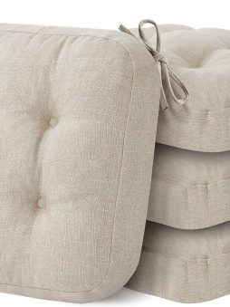 Chair Cushions, Memory Foam Dining Chair Cushions, Tufted Indoor Chair Pads, Set of 4, 16.5' x 16.5' x 3.5', Beige