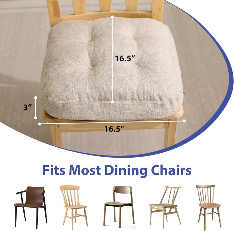 Chair Cushions, Memory Foam Dining Chair Cushions, Tufted Indoor Chair Pads, Set of 4, 16.5' x 16.5' x 3.5', Beige - Image 3