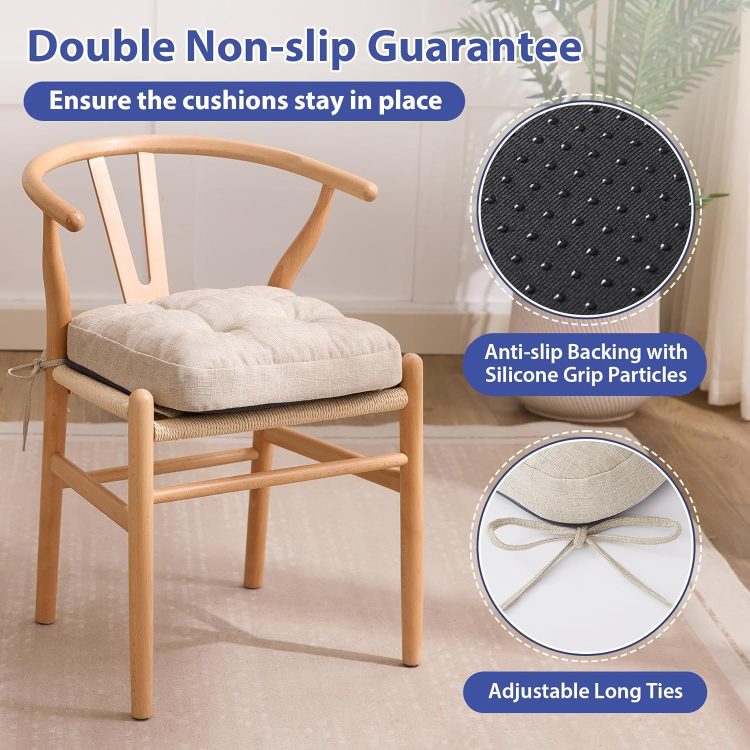 Chair Cushions, Memory Foam Dining Chair Cushions, Tufted Indoor Chair Pads, Set of 4, 16.5' x 16.5' x 3.5', Beige - Image 4
