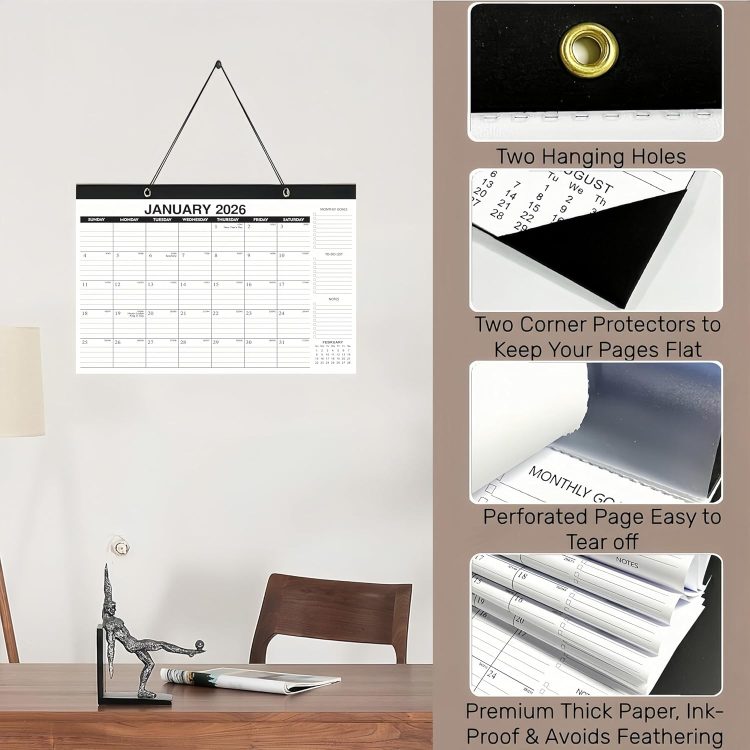 Desk Calendar 2025-2026 - 18-Month Large Desk/Wall Calendar, Jul 2025 - Dec 2026, 17" x 12", Thick Paper, Large Ruled Blocks, Clear Plastic Cover – Perfect for Home School & Office Organization - Image 3