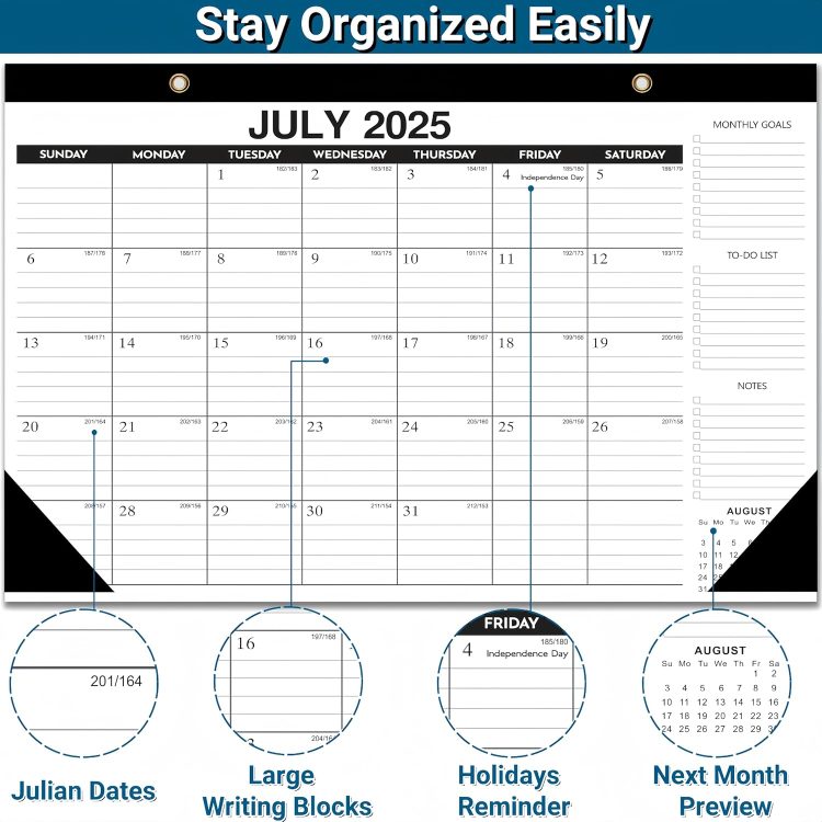 Desk Calendar 2025-2026 - 18-Month Large Desk/Wall Calendar, Jul 2025 - Dec 2026, 17" x 12", Thick Paper, Large Ruled Blocks, Clear Plastic Cover – Perfect for Home School & Office Organization - Image 5